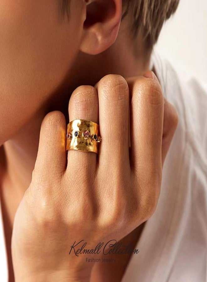 KELMALL Gold Plated Rings for Women, Non Tarnish Statable Stainless Steel Chunky Adjustable Statement Cocktail Rings - Image 2