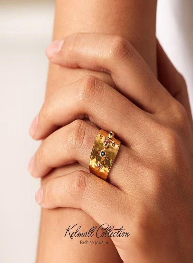 KELMALL Gold Plated Rings for Women, Non Tarnish Statable Stainless Steel Chunky Adjustable Statement Cocktail Rings - Image 3