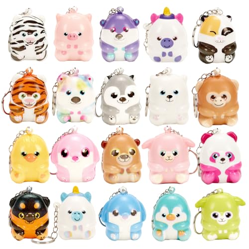 funnysquee 20 Packs Animal Squishies Toys Keychains SetParty Favors Mini Animals Stress Relief Slow Rising Squeeze ToysBirthday GiftClassroom PrizesGoodie Bag for KidsRandom Style - Image 1