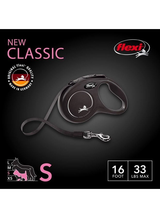 Flexi New Classic Retractable Dog Leash (Tape), 16 ft, Small, Black - Image 1