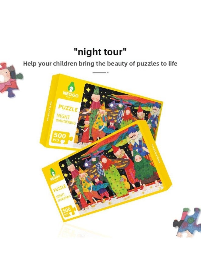 Adult Puzzle Children's Decompression Fun Flat Puzzle Toy Pointed Hat Night Tour 500 Pieces White Card-Color:NEOGO Night Tour 500 Pieces - Image 4