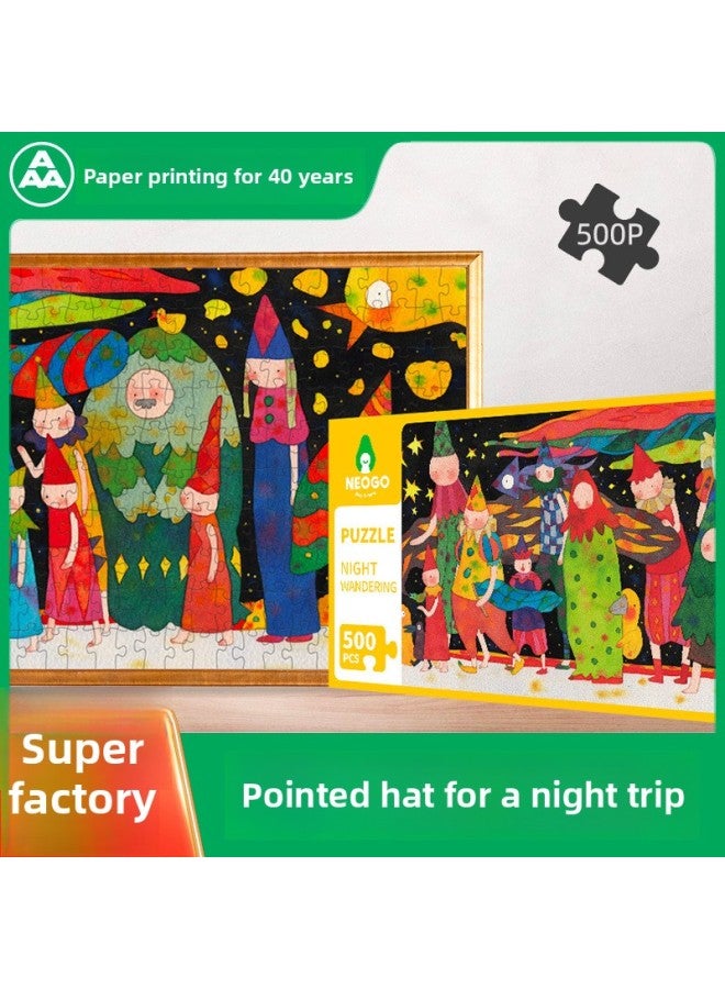Adult Puzzle Children's Decompression Fun Flat Puzzle Toy Pointed Hat Night Tour 500 Pieces White Card-Color:NEOGO Night Tour 500 Pieces - Image 1