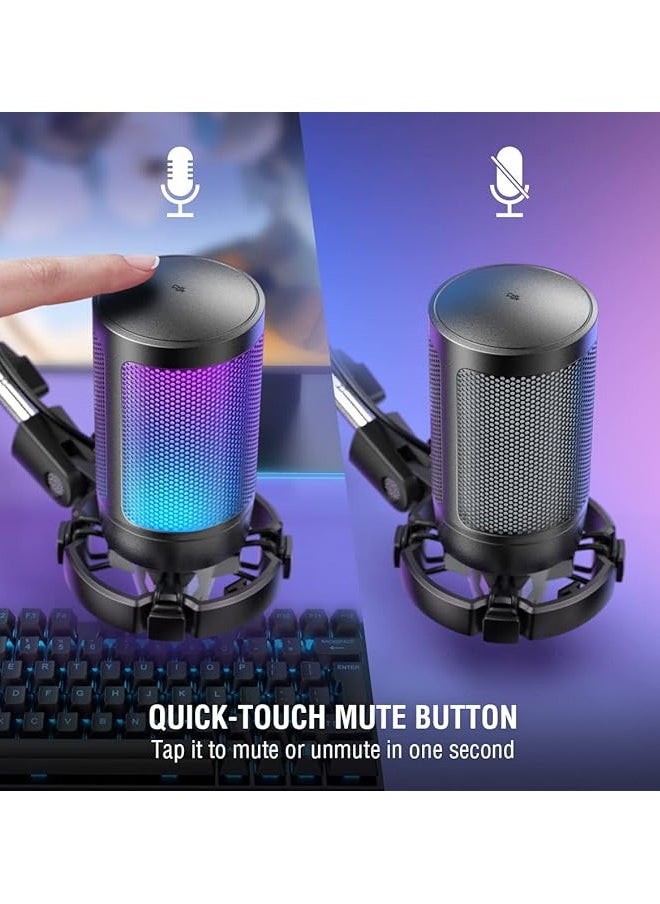 Arabest - Gaming PC USB Microphone, Podcast Condenser Mic with Boom Arm, Pop Filter, Mute Button for Streaming, Twitch, Online Chat, RGB Computer Mic for PS4/5 PC Gamer Youtuber-AmpliGame A6T - Image 1