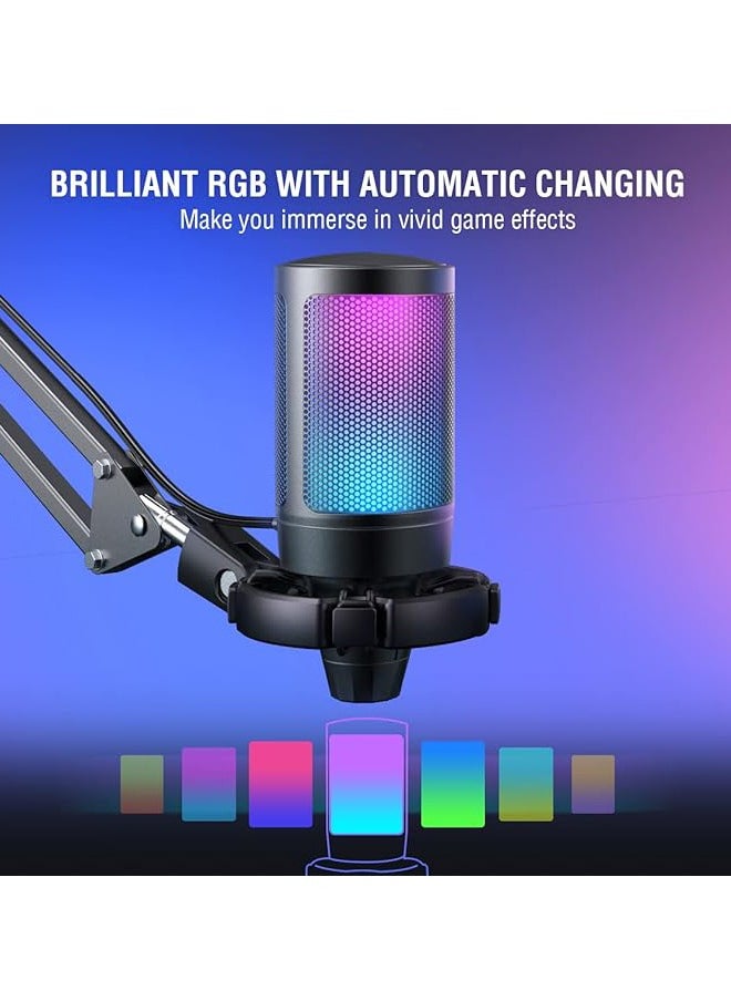 Arabest - Gaming PC USB Microphone, Podcast Condenser Mic with Boom Arm, Pop Filter, Mute Button for Streaming, Twitch, Online Chat, RGB Computer Mic for PS4/5 PC Gamer Youtuber-AmpliGame A6T - Image 1