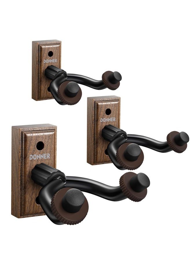 Donner Guitar Wall Mount Hanger 3 Pack, Guitar Wall Holder Black Walnut for Acoustic Electric Guitars, Bass, Folk Ukulele, Violin, Mandolin Banjo and String Instruments - Image 1