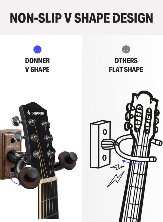 Donner Guitar Wall Mount Hanger 3 Pack, Guitar Wall Holder Black Walnut for Acoustic Electric Guitars, Bass, Folk Ukulele, Violin, Mandolin Banjo and String Instruments - Image 4