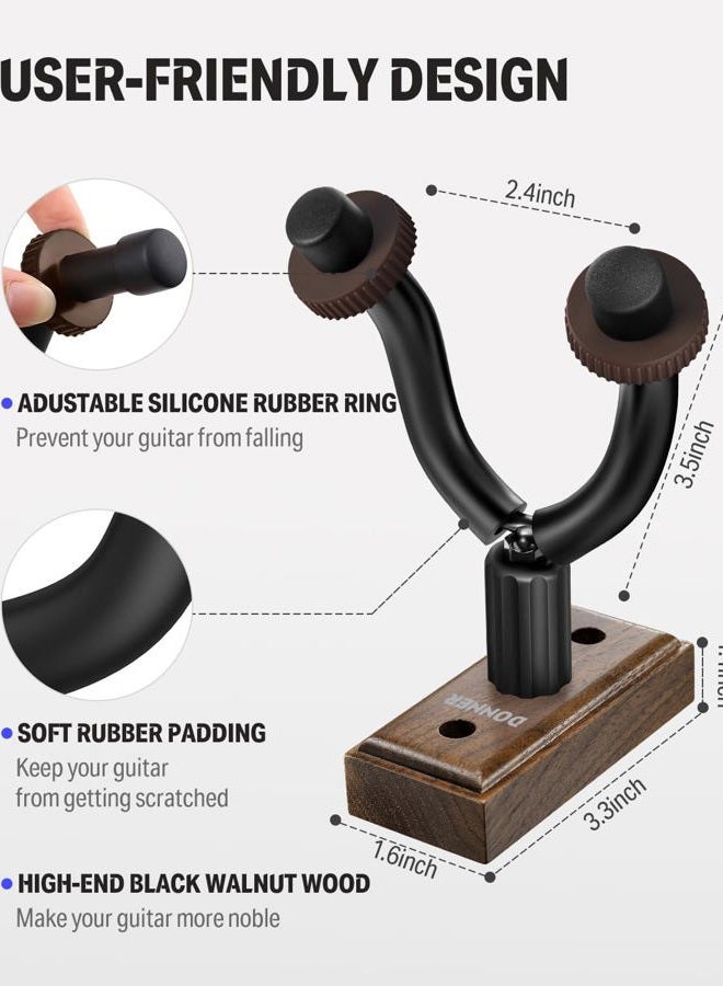 Donner Guitar Wall Mount Hanger 3 Pack, Guitar Wall Holder Black Walnut for Acoustic Electric Guitars, Bass, Folk Ukulele, Violin, Mandolin Banjo and String Instruments - Image 2