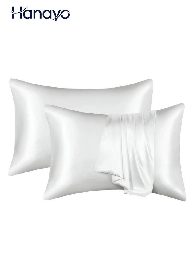 Hanayo 2 Pcs Faux Silk Pillowcase Soft Satin Pillow Covers for Hair and Skin  Soft and Smooth Pillow Cases Bedding Pillowcase for Home(White) - Image 1