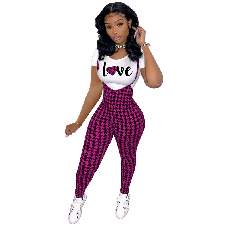Fashion Printed Tee  Jumpsuit Set for Women Purple -6  - Image 5