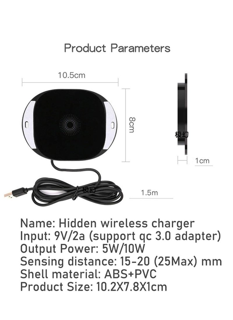 Invisible Wireless Charger, Under Desk Wireless Charger, 10W Furniture Wireless Charging Board, 20Mm Long -Distance Wireless Mobile Phone Charger, Suitable for iPhone, for  Galaxy and for QI