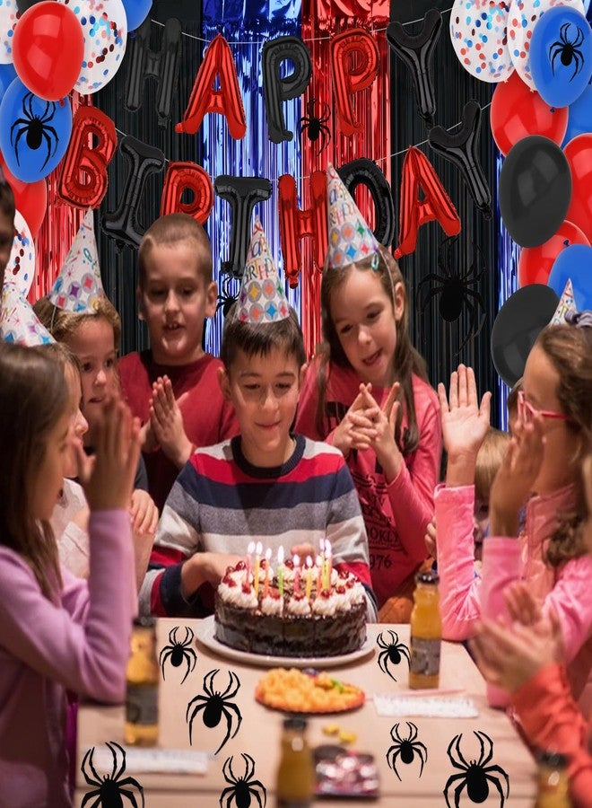 جاسيا زينة عيد ميلاد جاكيا بطابع العنكبوت: لافتة عيد ميلاد سعيد، بالونات حمراء وسوداء وزرقاء، ستائر فويل، ملصقات عنكبوت - Image 5