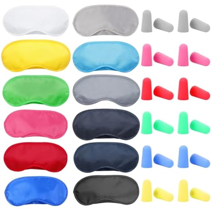 rayihni 12-Piece Sleeping Eye Mask, 12 Pairs Of Earplugs, Simple Solid Color, Soft And Comfortable, Convenient Shading Eye Mask, Universal For Men And Women, Sleep Accessories Set. - Image 1
