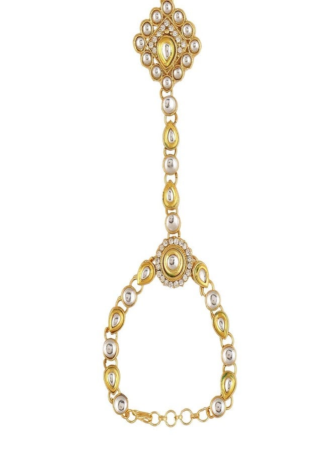 Efulgenz Indian Hand Chain Finger Ring Bracelet Indian Kundan Finger Ring Link Chain Wedding Bridal Hand Harness Slave Bollywood Bracelet Jewelry - Image 5