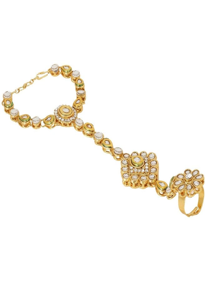 Efulgenz Indian Hand Chain Finger Ring Bracelet Indian Kundan Finger Ring Link Chain Wedding Bridal Hand Harness Slave Bollywood Bracelet Jewelry - Image 1