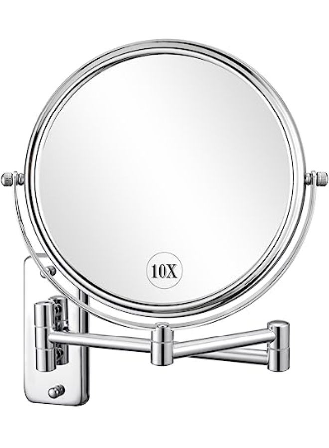 8 INCH WALL MOUNTED MAGNIFYING MIRROR WITH 10X MAGNIFICATION DOUBLE SIDED VANITY MAKEUP MIRROR FOR BATHROOM CHROME FINISHED