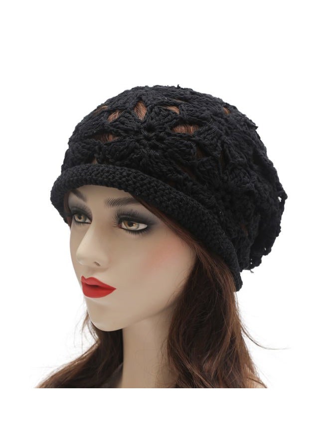 ZLYC Women Cotton Crochet Slouchy Beanie Hat Handmade Knit Cutout Summer Floral Skull Cap (Crochet Black) - Image 2