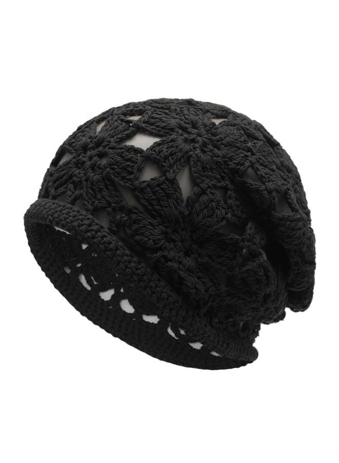 ZLYC Women Cotton Crochet Slouchy Beanie Hat Handmade Knit Cutout Summer Floral Skull Cap (Crochet Black) - Image 1