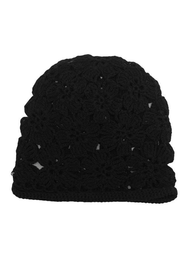 ZLYC Women Cotton Crochet Slouchy Beanie Hat Handmade Knit Cutout Summer Floral Skull Cap (Crochet Black) - Image 4