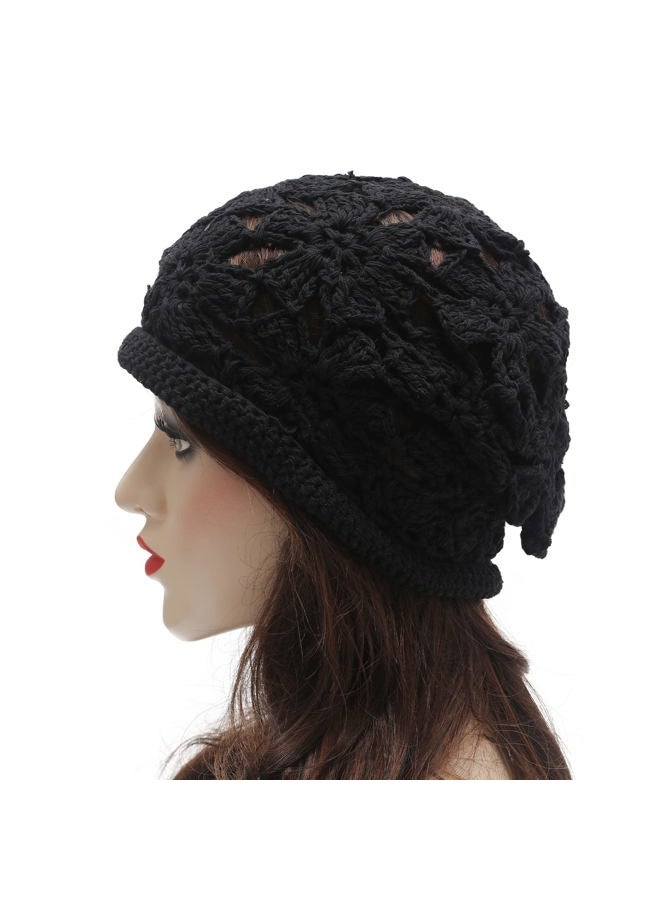 ZLYC Women Cotton Crochet Slouchy Beanie Hat Handmade Knit Cutout Summer Floral Skull Cap (Crochet Black) - Image 3