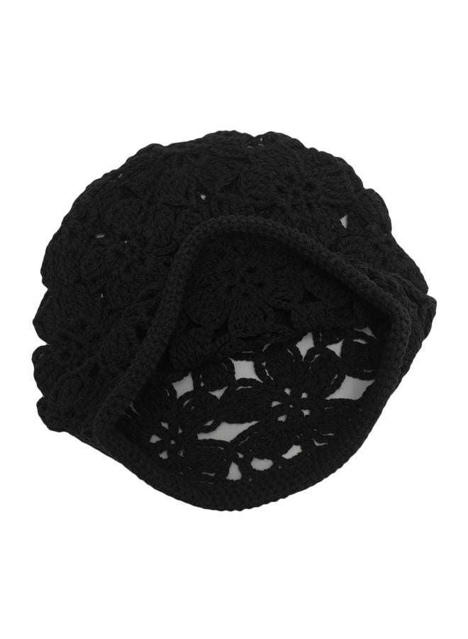 ZLYC Women Cotton Crochet Slouchy Beanie Hat Handmade Knit Cutout Summer Floral Skull Cap (Crochet Black) - Image 5