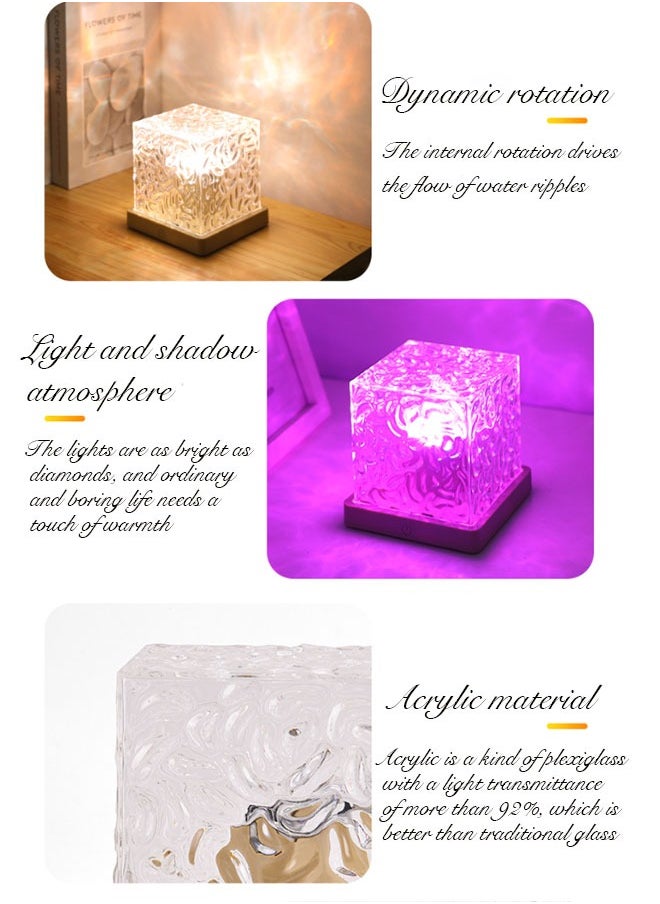 AHAKAC - 16 Colors Water Ripple Night Light Creative Bedside Flame Atmosphere Light Romantic Table Lamp Gift Starry Sky Projection Light - Image 1