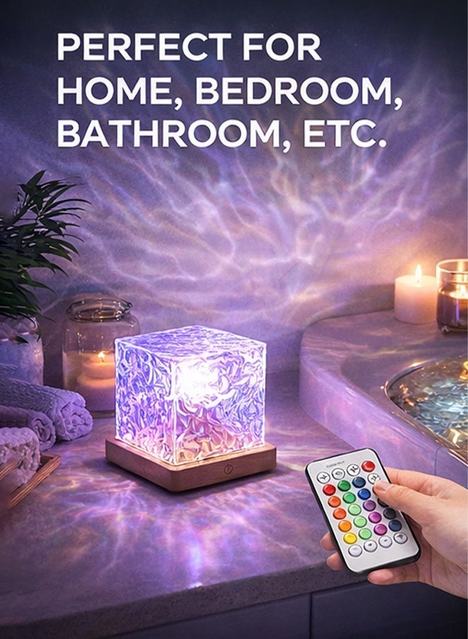 16 Colors Water Ripple Table Lamp Ramadan Eid Mubarak Decoration Light Creative Bedside Flame Atmosphere Lamp Romantic Starry Sky Projection Night Light Islamic Home Decor Gift - view 4