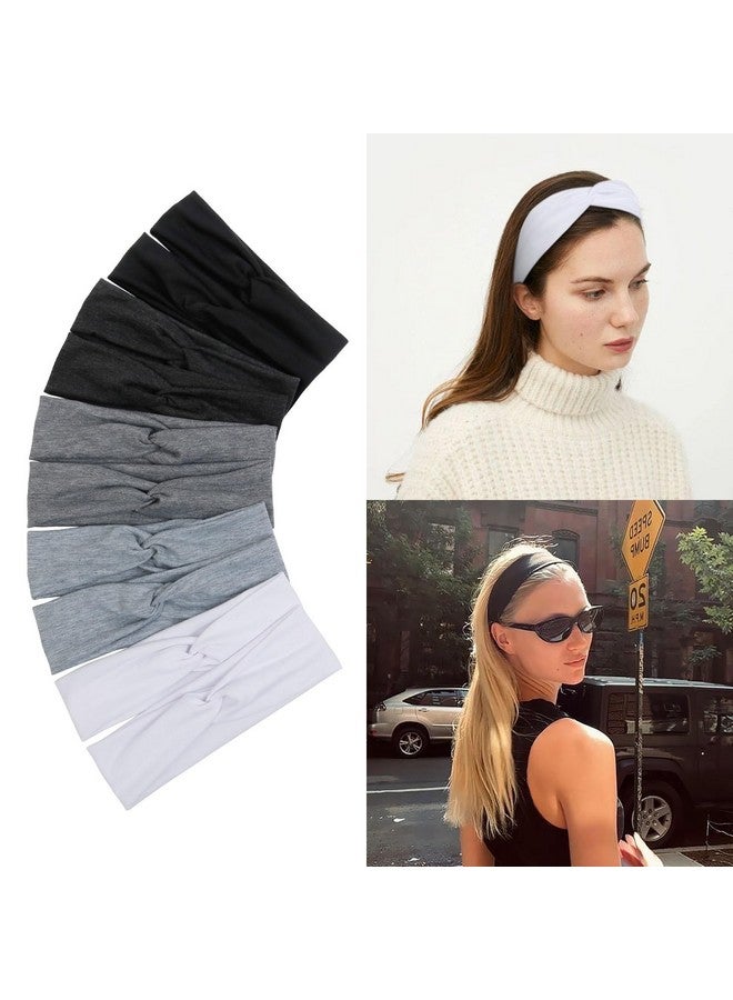 Tobeffect Headbands For Women Non Slip Thin Cotton Cloth Stretchy Headbands For Womens Hair Turban Look Fashion Black White Hairbands For Workout Yoga Fabric Hair Bands - Image 1