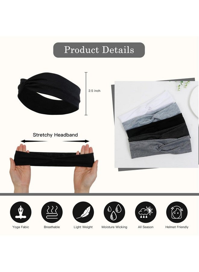 Tobeffect Headbands For Women Non Slip Thin Cotton Cloth Stretchy Headbands For Womens Hair Turban Look Fashion Black White Hairbands For Workout Yoga Fabric Hair Bands - Image 2