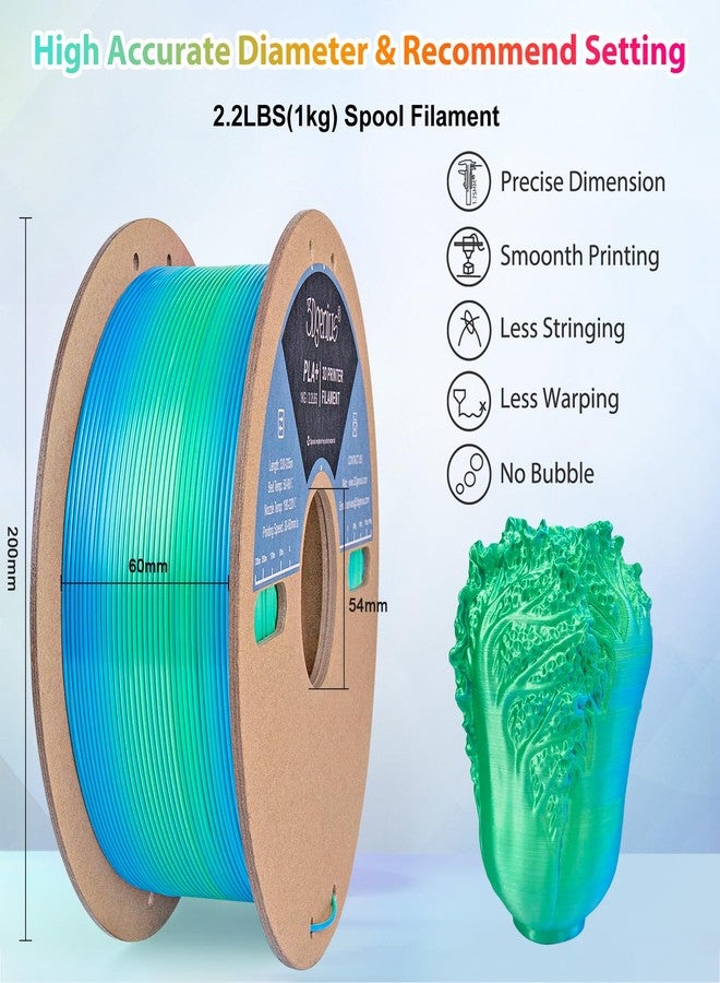 3Dgenius Silk Dual Color PLA Filament 1.75mm, 2-in-1 Coextruded Shiny Multicolor 3D Printer Filament, 1KG(2.2lbs) Spool, Silk Sky Blue/Green, Clog-Free & Bubble-Free for FDM 3D Printers - Image 3