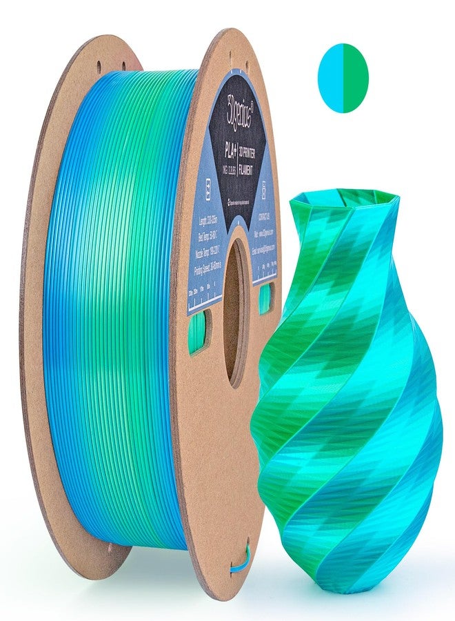 3Dgenius Silk Dual Color PLA Filament 1.75mm, 2-in-1 Coextruded Shiny Multicolor 3D Printer Filament, 1KG(2.2lbs) Spool, Silk Sky Blue/Green, Clog-Free & Bubble-Free for FDM 3D Printers - Image 1