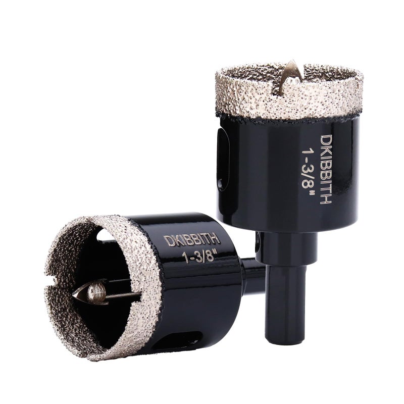 DKIBBITH 1-3/8" Diamond Hole-Saw Bits with Pilot Drill Bit - 2pc 1-3/8 in Diamond Tipped Tile Hole Saws with Guiding Bit for Accurate Drilling, for Porcelain Tile Ceramic Pots Granite Stone Glass Bottles 35mm - Image 1