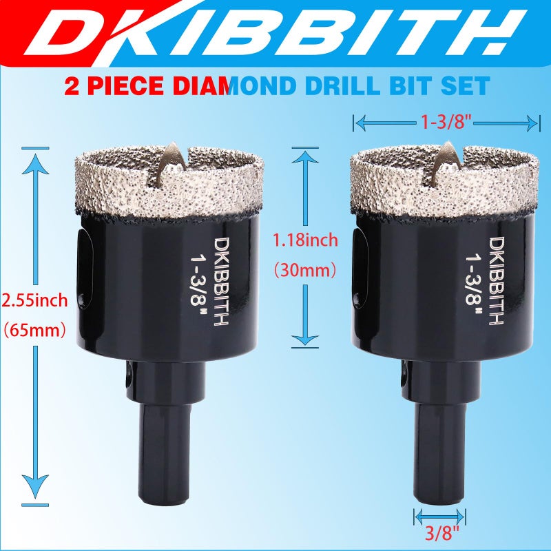 DKIBBITH 1-3/8" Diamond Hole-Saw Bits with Pilot Drill Bit - 2pc 1-3/8 in Diamond Tipped Tile Hole Saws with Guiding Bit for Accurate Drilling, for Porcelain Tile Ceramic Pots Granite Stone Glass Bottles 35mm - Image 2