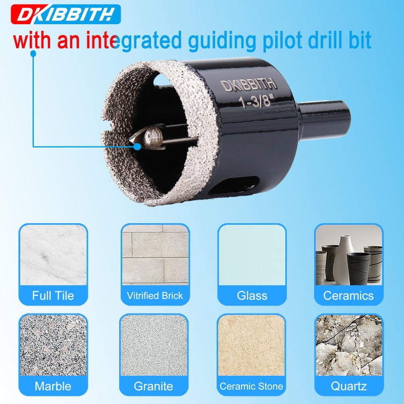 DKIBBITH 1-3/8" Diamond Hole-Saw Bits with Pilot Drill Bit - 2pc 1-3/8 in Diamond Tipped Tile Hole Saws with Guiding Bit for Accurate Drilling, for Porcelain Tile Ceramic Pots Granite Stone Glass Bottles 35mm - Image 5