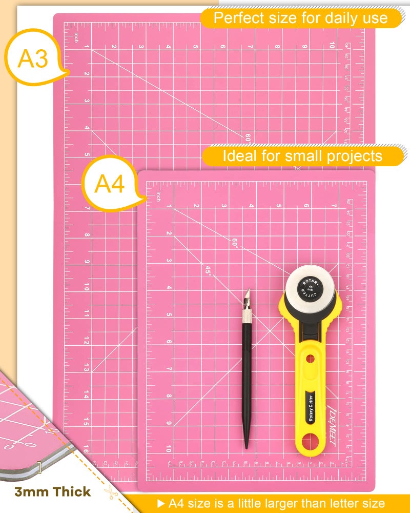 Idemeet Density-upgraded 18"x12" Self Healing Cutting Mat, Idemeet Rotary Sewing Mat for Crafts, 5-Ply Blade Table Protector Cut Board for Fabric Leather Cutting Quilting Modeling Hobby Project, A3, Pink - Image 2