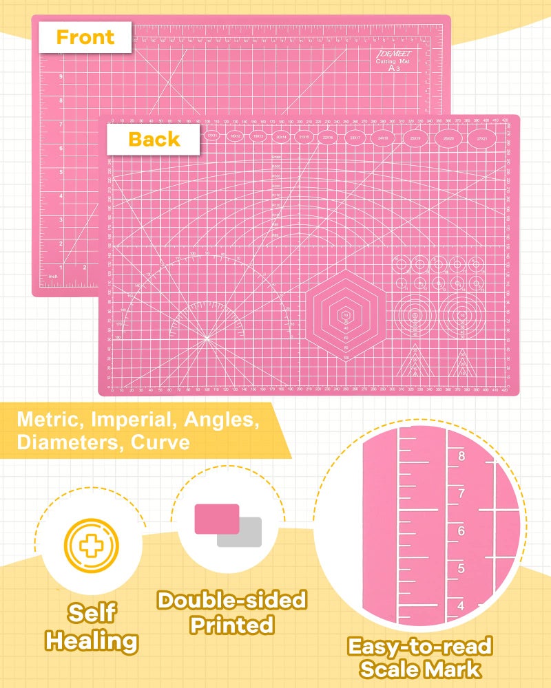 Idemeet Density-upgraded 18"x12" Self Healing Cutting Mat, Idemeet Rotary Sewing Mat for Crafts, 5-Ply Blade Table Protector Cut Board for Fabric Leather Cutting Quilting Modeling Hobby Project, A3, Pink - Image 4