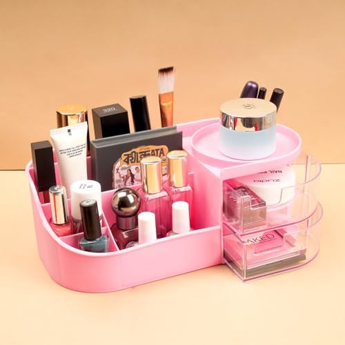 Anshri Desk Makeup Brush Organizers Box and Makeup Organizers for Desk Desktop Storage Stationery Supplies Cute Pencil Cup Pot for Office School Home Makeup Storage Box (Pinks) - Image 2