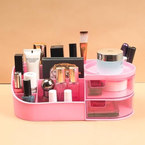 Anshri Desk Makeup Brush Organizers Box and Makeup Organizers for Desk Desktop Storage Stationery Supplies Cute Pencil Cup Pot for Office School Home Makeup Storage Box (Pinks) - Image 3