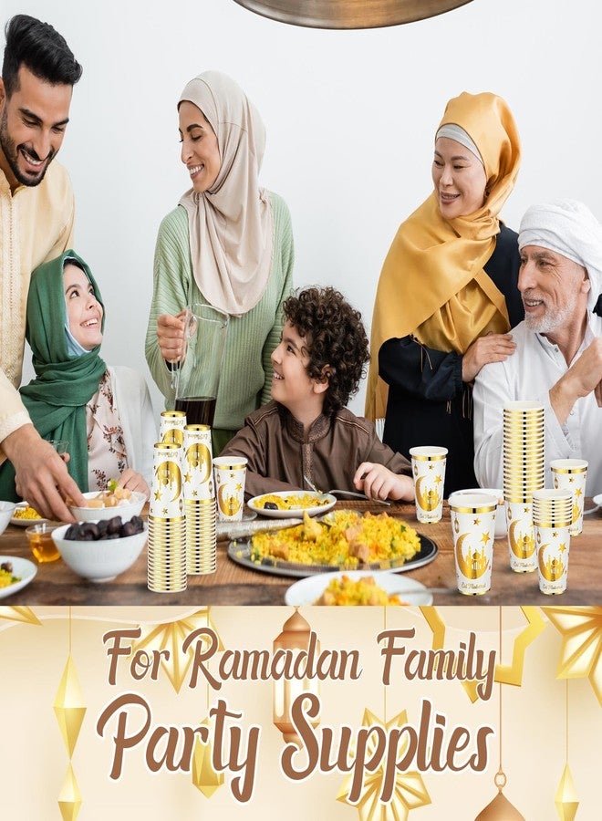 Domensi دومينسي، عبوة من 100 كوب ورقي لعيد مبارك، أكواب قهوة للاستخدام مرة واحدة، مغلفة برقائق ذهبية، مستلزمات حفلات للمشروبات الساخنة والباردة، زينة عيد الأضحى (أبيض). - Image 5