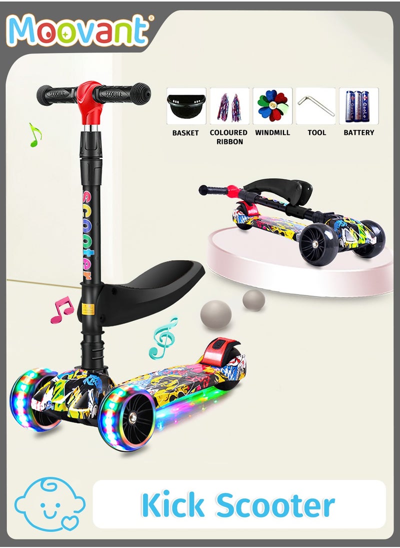 Moovant - 2 in 1 Kick Scooter, 3 Wheel Foldable Toddlers Scooter with  3 Adjustable Height and Self-Luminous Wheels, Scooters with Removable Seat for Toddlers Kids - Image 1