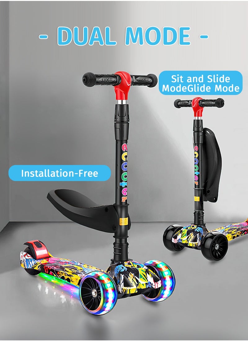 Moovant - 2 in 1 Kick Scooter, 3 Wheel Foldable Toddlers Scooter with  3 Adjustable Height and Self-Luminous Wheels, Scooters with Removable Seat for Toddlers Kids - Image 1
