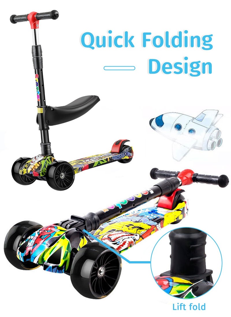 Moovant - 2 in 1 Kick Scooter, 3 Wheel Foldable Toddlers Scooter with  3 Adjustable Height and Self-Luminous Wheels, Scooters with Removable Seat for Toddlers Kids - Image 1