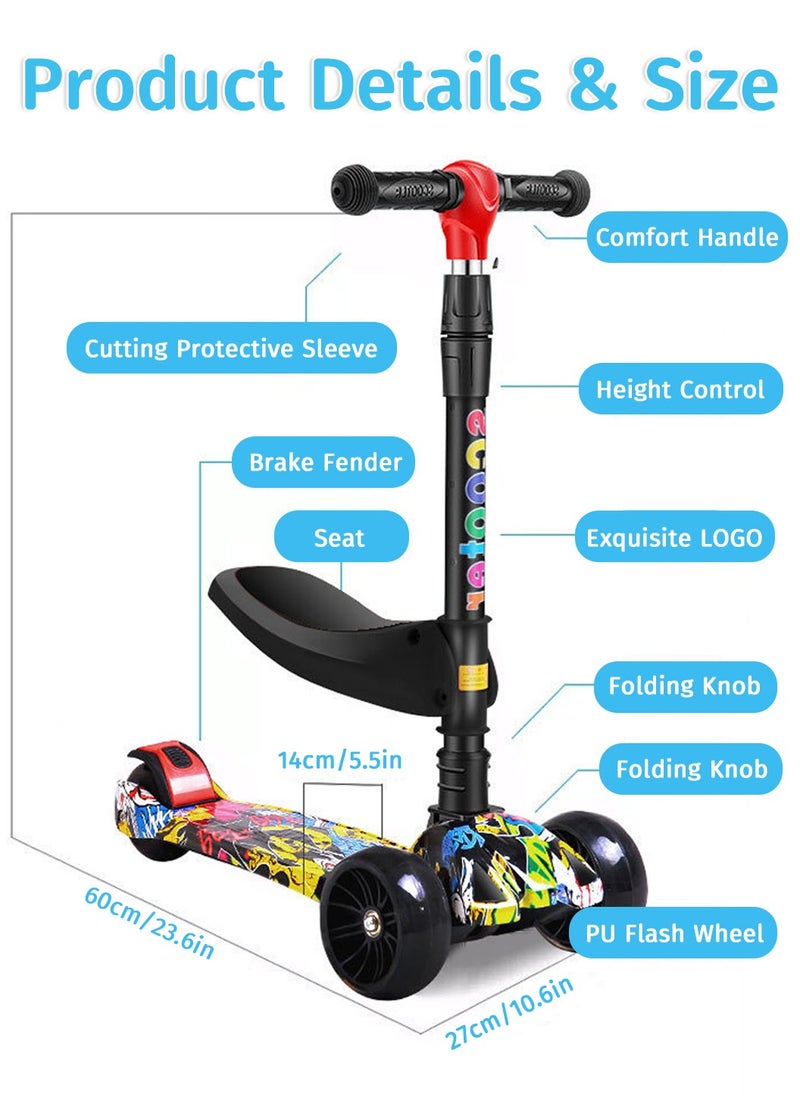 Moovant - 2 in 1 Kick Scooter, 3 Wheel Foldable Toddlers Scooter with  3 Adjustable Height and Self-Luminous Wheels, Scooters with Removable Seat for Toddlers Kids - Image 1