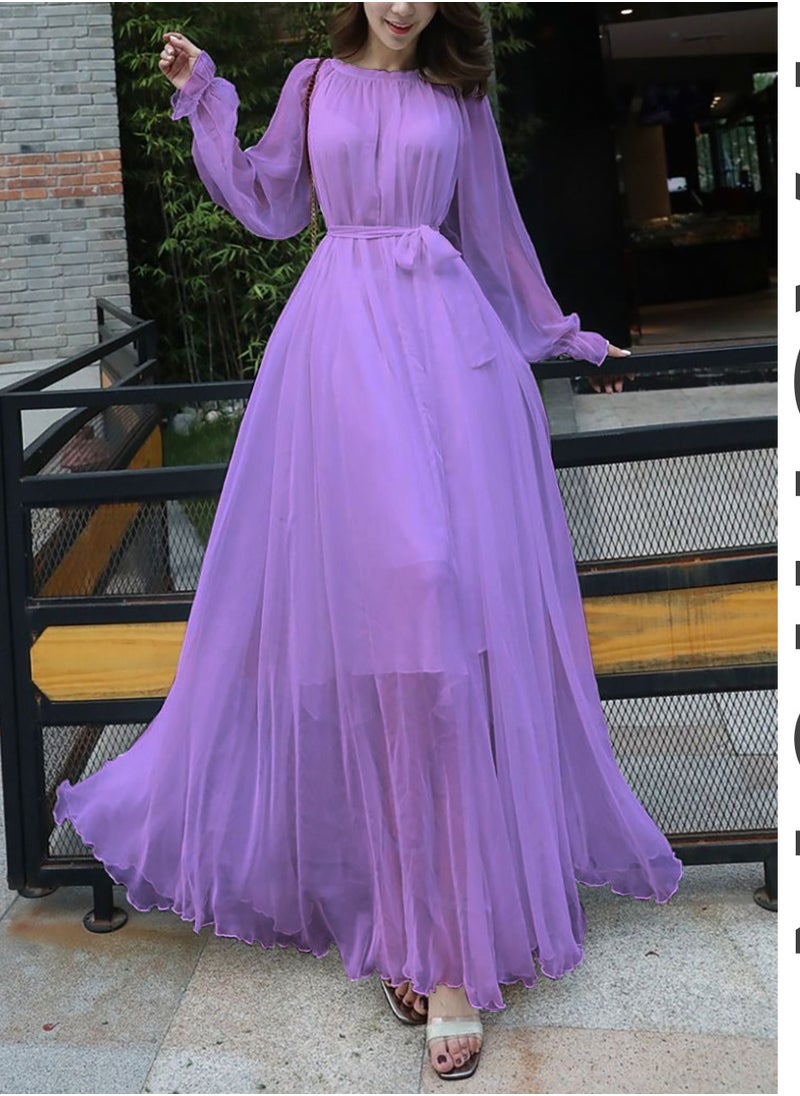 DAINASONG - Women's Dresses,Dresses for Women Stylish Party,Long Sleeve Chiffon Maxi Dress Pleated Bohemian Long Dresses - Image 1