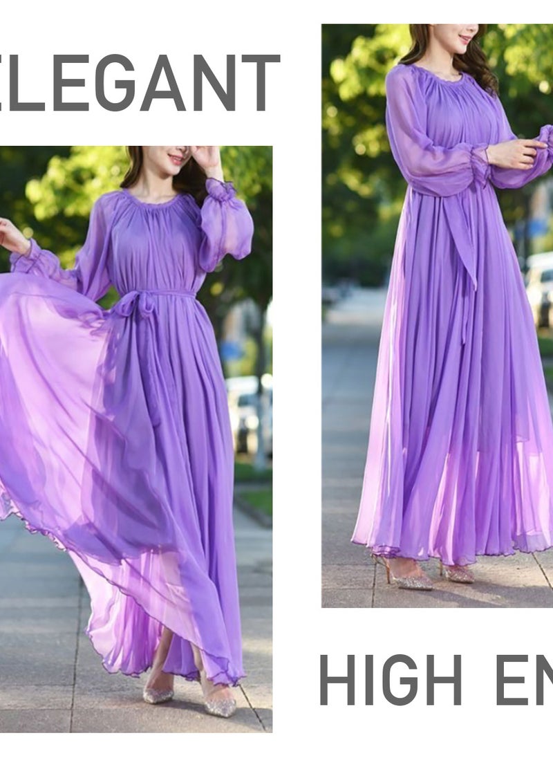 DAINASONG - Women's Dresses,Dresses for Women Stylish Party,Long Sleeve Chiffon Maxi Dress Pleated Bohemian Long Dresses - Image 1