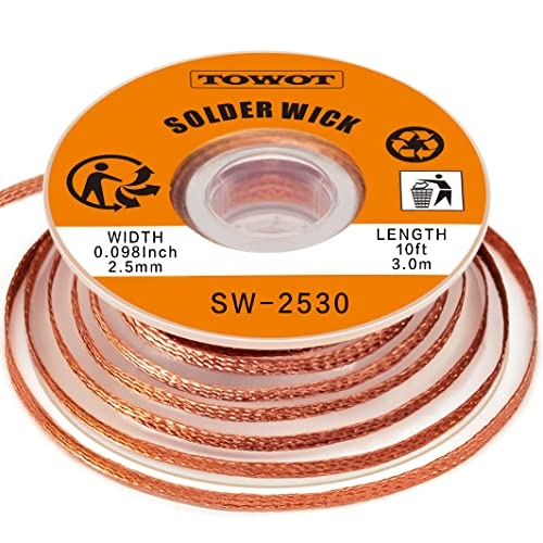 TOWOT Solder Wick Braid 10ft Desoldering Wick Braid Remover Tool With Flux No-Clean Soldering Wick Desolder Soldering 0.1 inch Width - Image 1