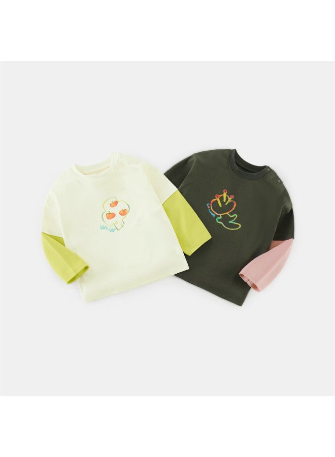 Boys' T-shirt Long Sleeve Fake Two-piece Patchwork Spring/autumn Style Baby Round Neck T-shirt Girls - Image 5