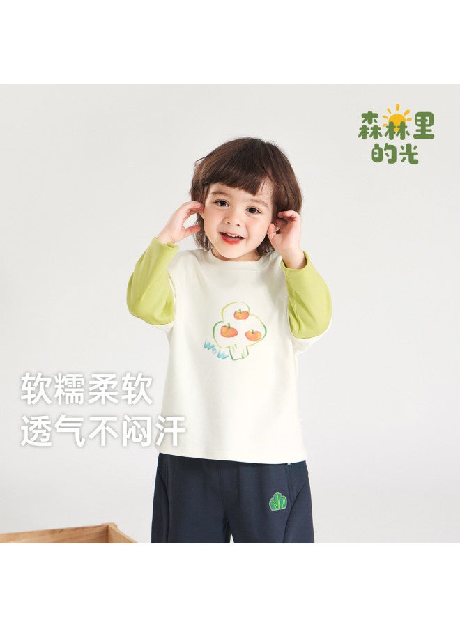 Boys' T-shirt Long Sleeve Fake Two-piece Patchwork Spring/autumn Style Baby Round Neck T-shirt Girls - Image 2
