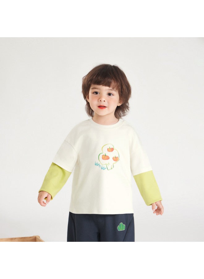 Boys' T-shirt Long Sleeve Fake Two-piece Patchwork Spring/autumn Style Baby Round Neck T-shirt Girls - Image 3