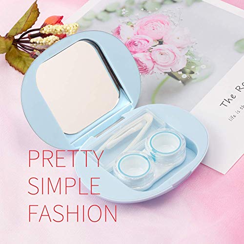 ofone Contact Lens Case, Cute Contact Lens Holder Contact Lenses Travel Case with Removal Tool Mirror and Tweezers Contacts Container Storage Kit for Women and Girl (Blue) - Image 2