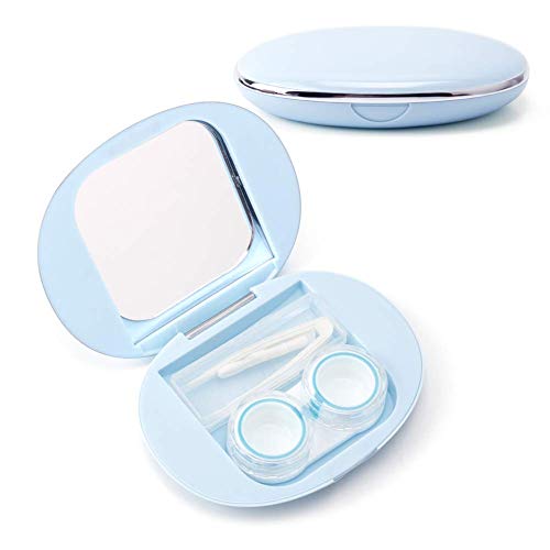 ofone Contact Lens Case, Cute Contact Lens Holder Contact Lenses Travel Case with Removal Tool Mirror and Tweezers Contacts Container Storage Kit for Women and Girl (Blue) - Image 1